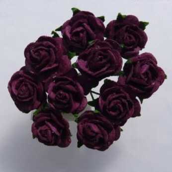 10 Stk. Rosen open roses plum/aubergine 15 mm