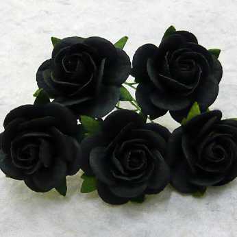 5 Stk. Rosen open roses jet black 25 mm