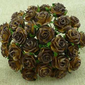 10 Stk. open roses 2-tone chocolate brown 10 mm