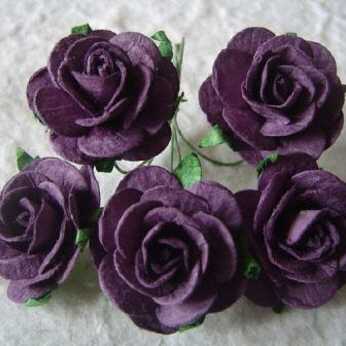 5 Stk. Rosen open roses purple 25 mm