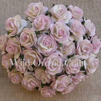 10 Stk. Rosen open roses baby pink/ivory 15 mm