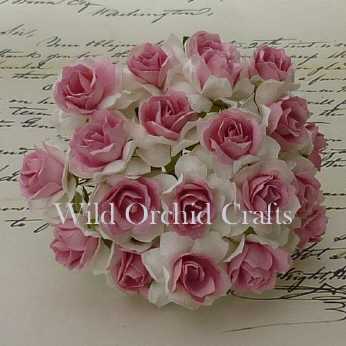 5 Stk. Rosen wild roses white/pink centre 30 mm